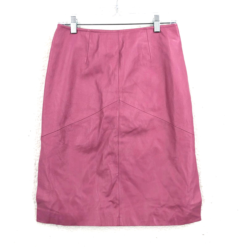 Newport News Womens 6 Barbie Pink Leather Skirt High Rise Tailored Slits